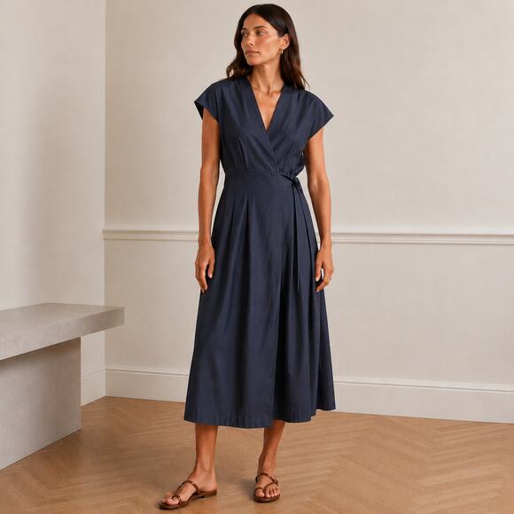 Massimo Dutti Dresses & Skirts - Massimo Dutti Wrap Midi Dress Womens M Navy Sleeveless Cap Sleeve V-neck Maxi